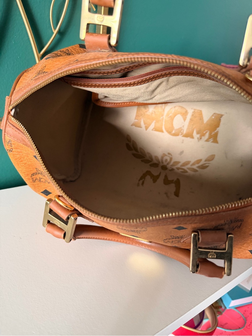 MCM Cognac Visetos Boston Satchel - Cognac Leather - Picture 3 of 12